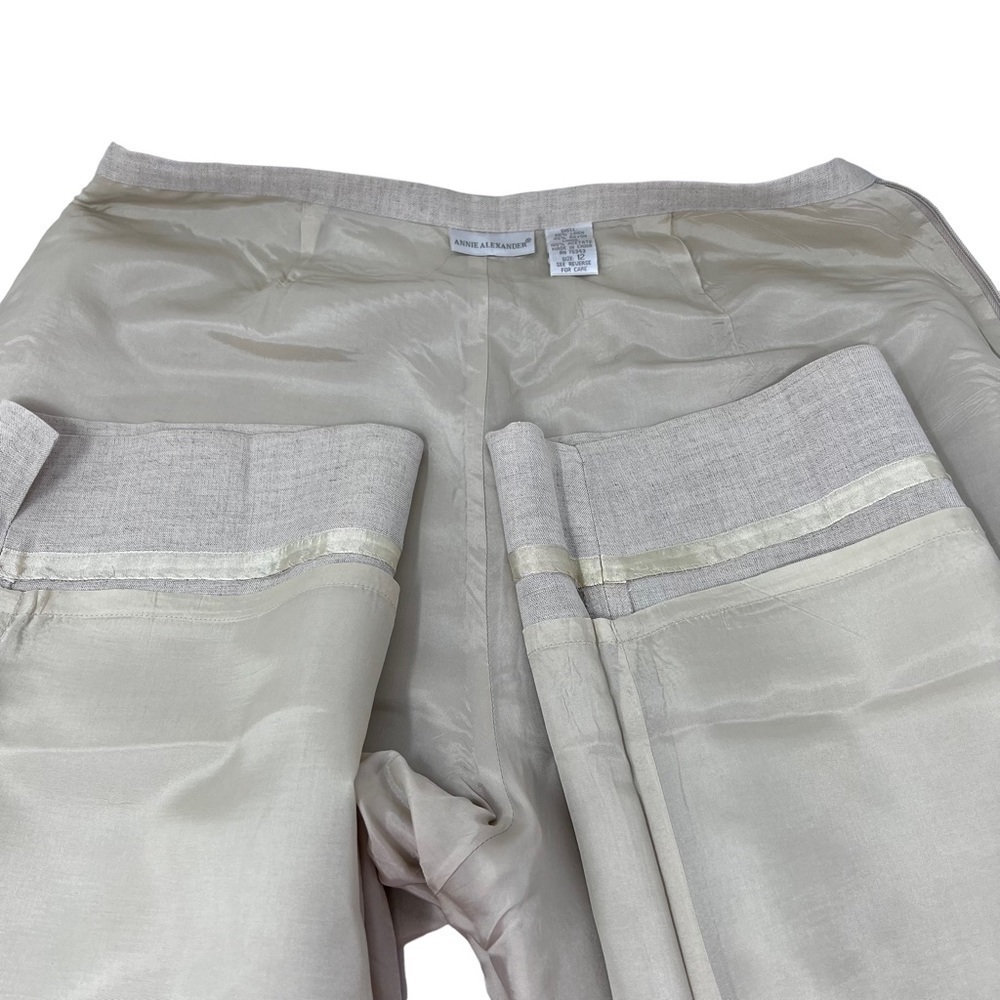 Annie Alexander Wide Leg Cropped Ankle Slacks Size 14 Ivory Linen Side Zip Lined - Picture 10 of 12